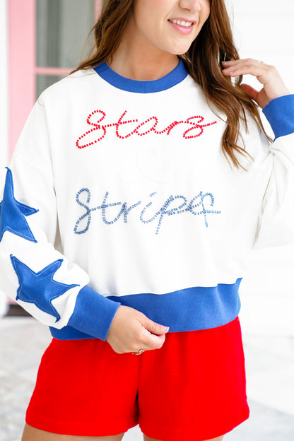 Long Sleeve Sweatshirt with Beaded "Stars And Stripes" Detail