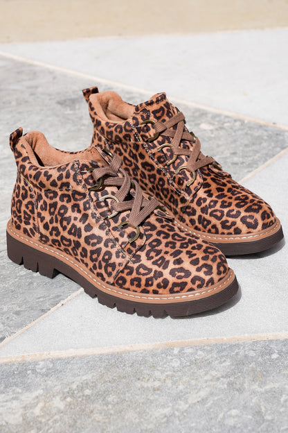 Corky's "Campfire" Animal Print Lace Up Lug Sole Bootie with Chunky Tread