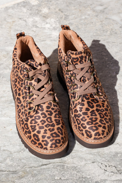 Corky's "Campfire" Animal Print Lace Up Lug Sole Bootie with Chunky Tread