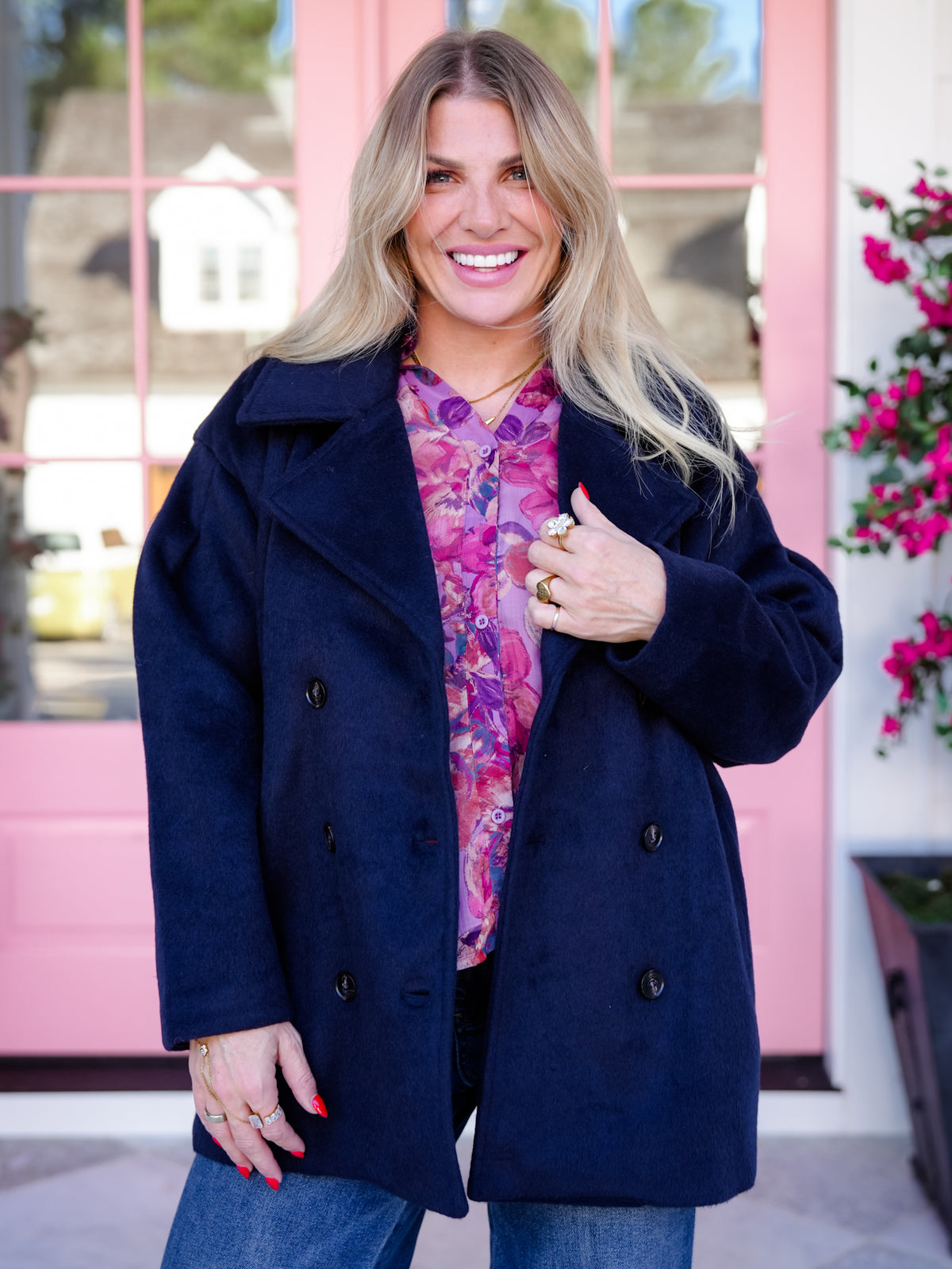 Navy Long Sleeve Double Breasted Pea Coat