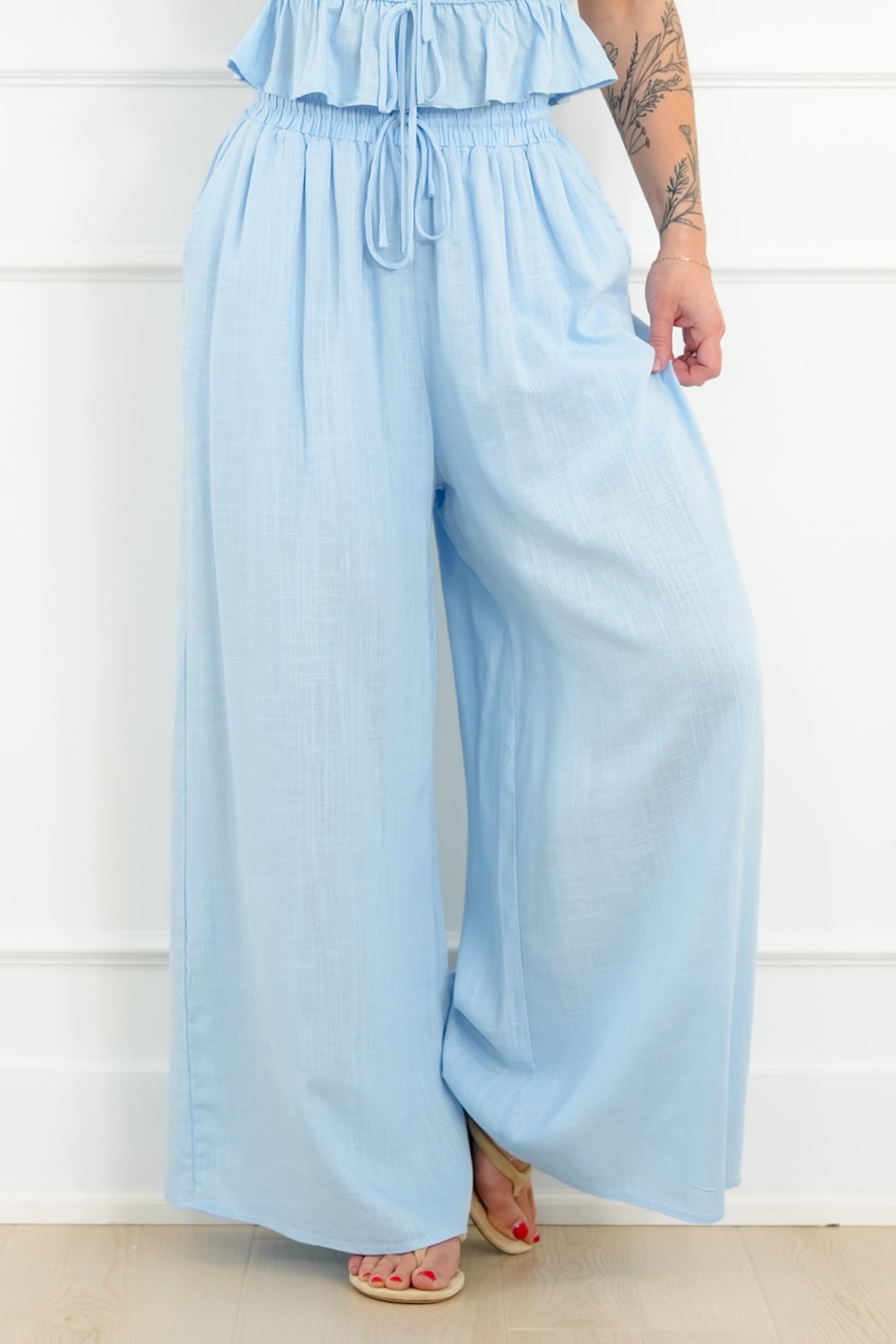 Solid Sleeveless Tiered Tank Top and Palazzo Pant Set