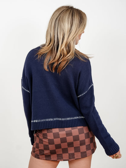 Plus/Reg Long Sleeve "Game Day" Patch Pullover Sweater - Freckled Poppy