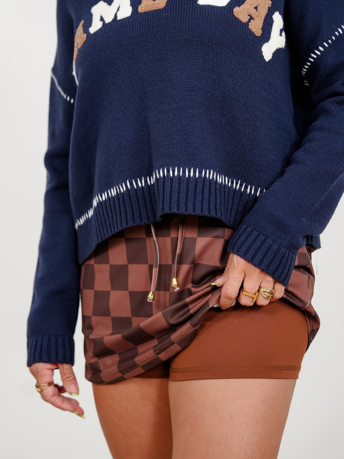 Plus/Reg Chocolate Checkered Elastic Waist Skort - Freckled Poppy