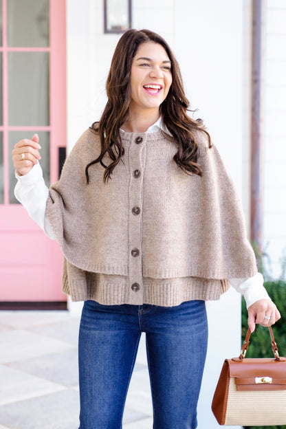 Knit Button Down Cape Cardigan