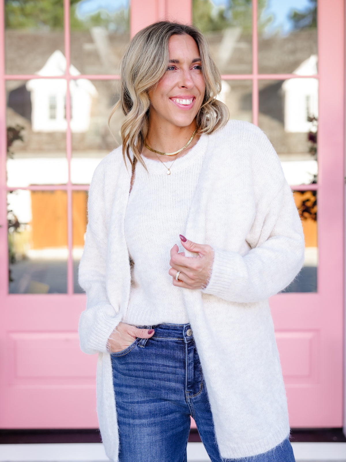 POL Knit Open Front Cardigan and Tank Top Set - Freckled Poppy