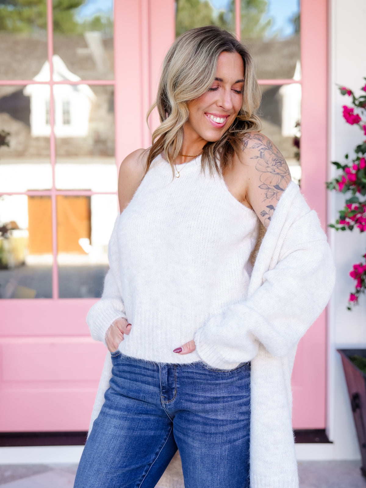 POL Knit Open Front Cardigan and Tank Top Set - Freckled Poppy