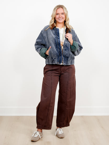Plus/Reg Mineral Wash Corduroy Zip Up Bomber Jacket - Freckled Poppy