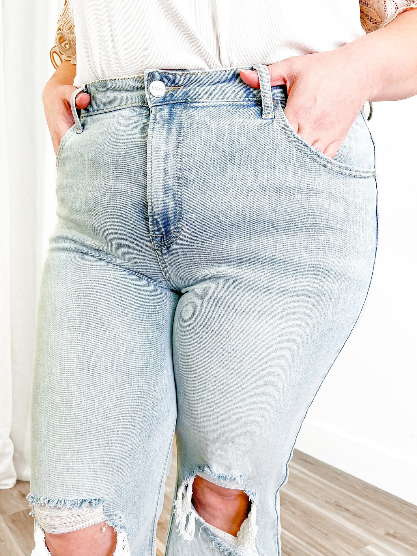 Risen The Alexandra (my fave!!) Light Wash High Rise Straight Leg Cropped Jeans