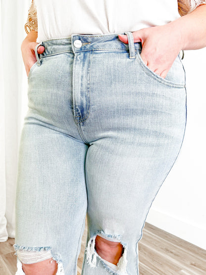 Risen The Alexandra (my fave!!) Light Wash High Rise Straight Leg Cropped Jeans
