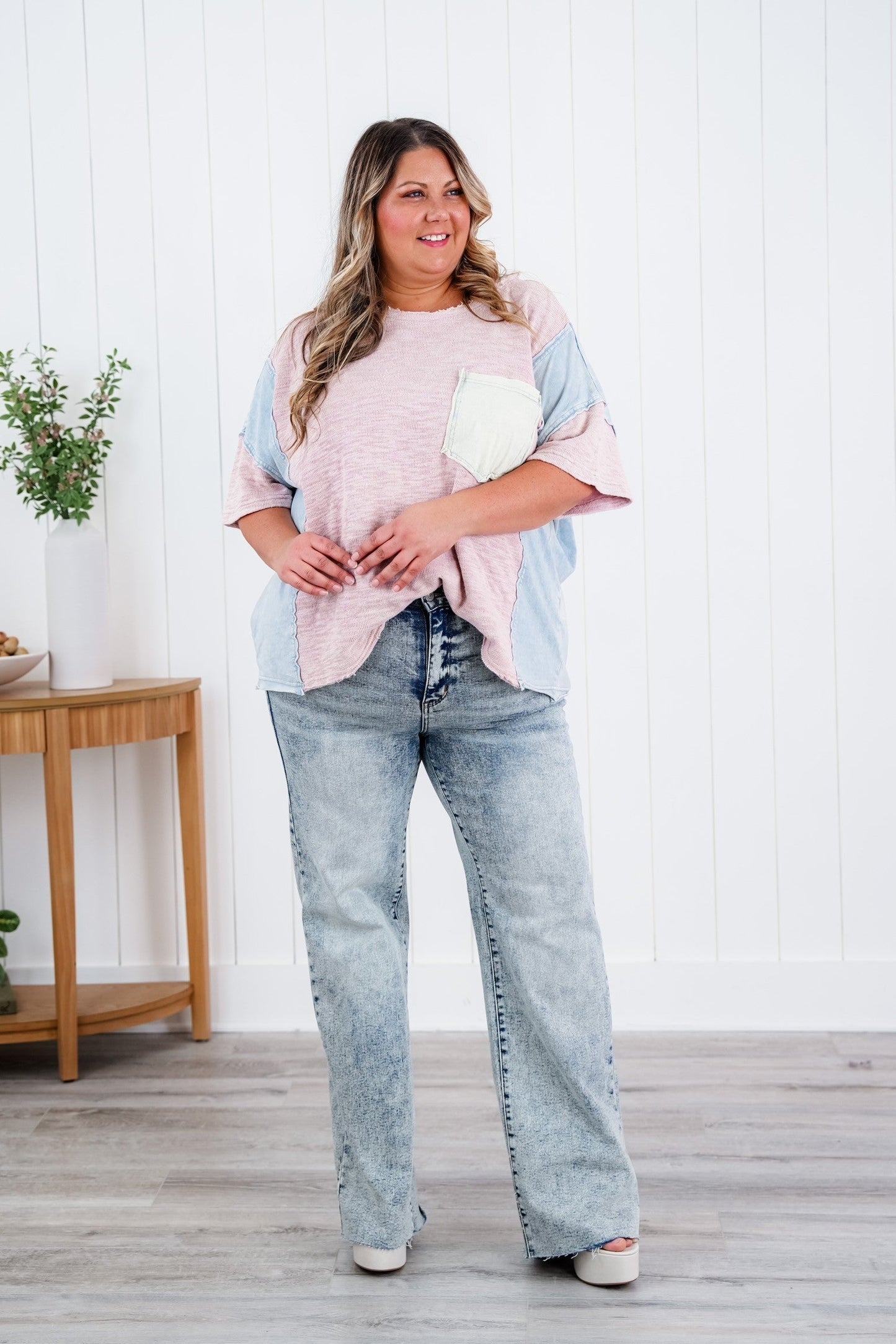 Judy Blue  Bad Blood High Rise Light Mineral Wash Raw Hem Wide Leg Jeans