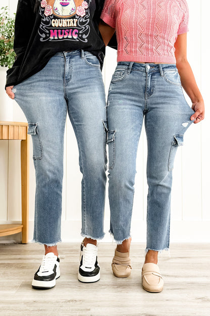 Vervet Mid Rise Cargo Slim Straight Jeans