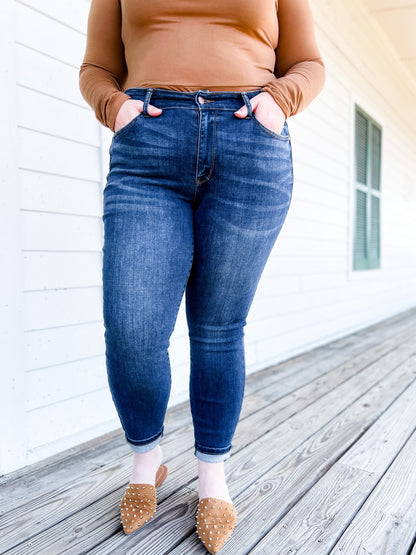 Judy Blue  8 Days A Week  Medium Wash Mid Rise Skinny jeans with Handsanding