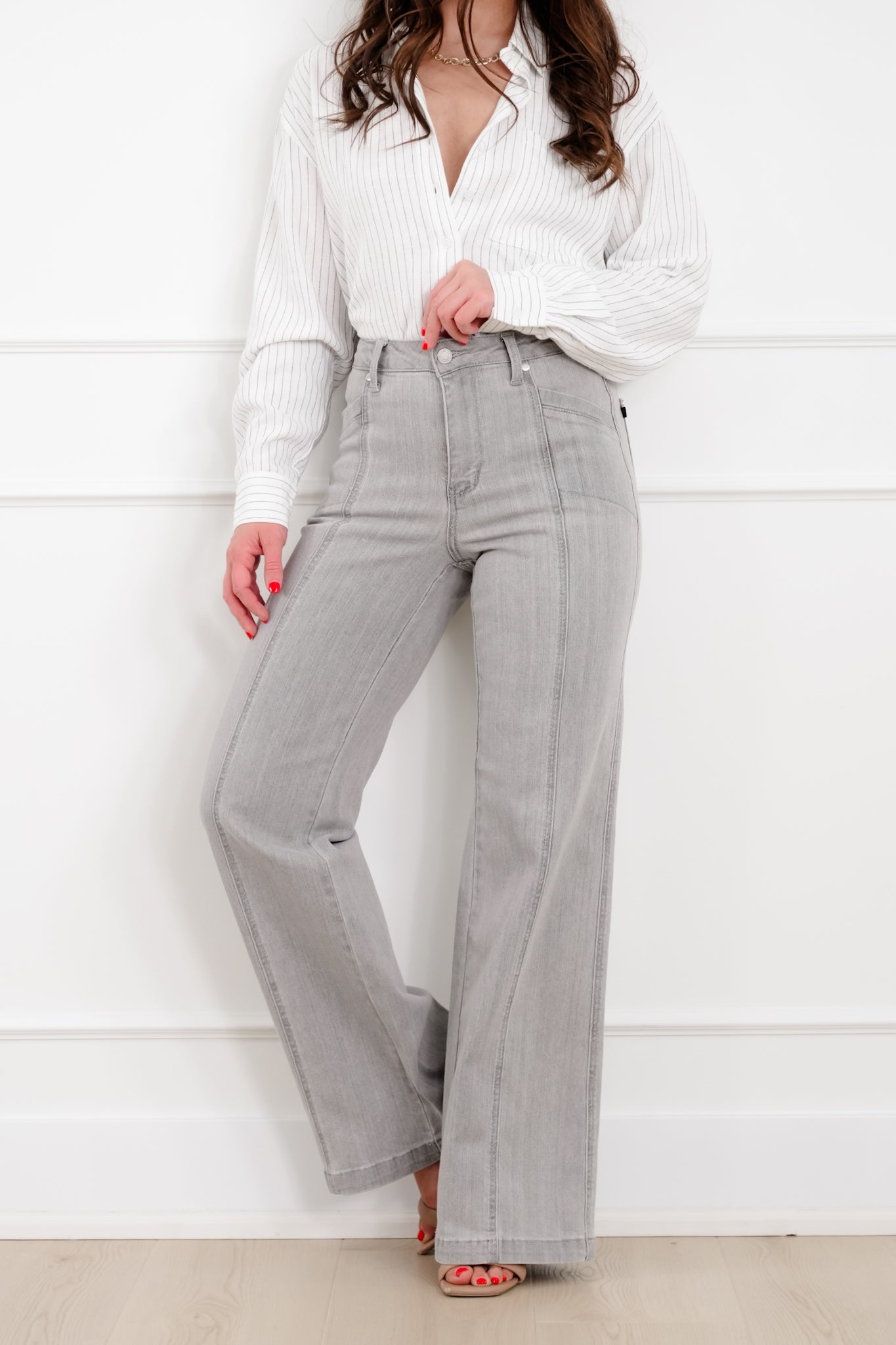 Judy Blue The Anastasia Multi Inseam High Rise Grey Retro Wide Leg Jeans