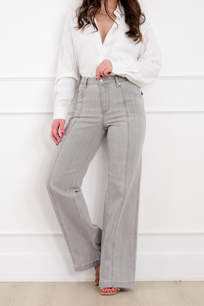Judy Blue The Anastasia Multi Inseam High Rise Grey Retro Wide Leg Jeans