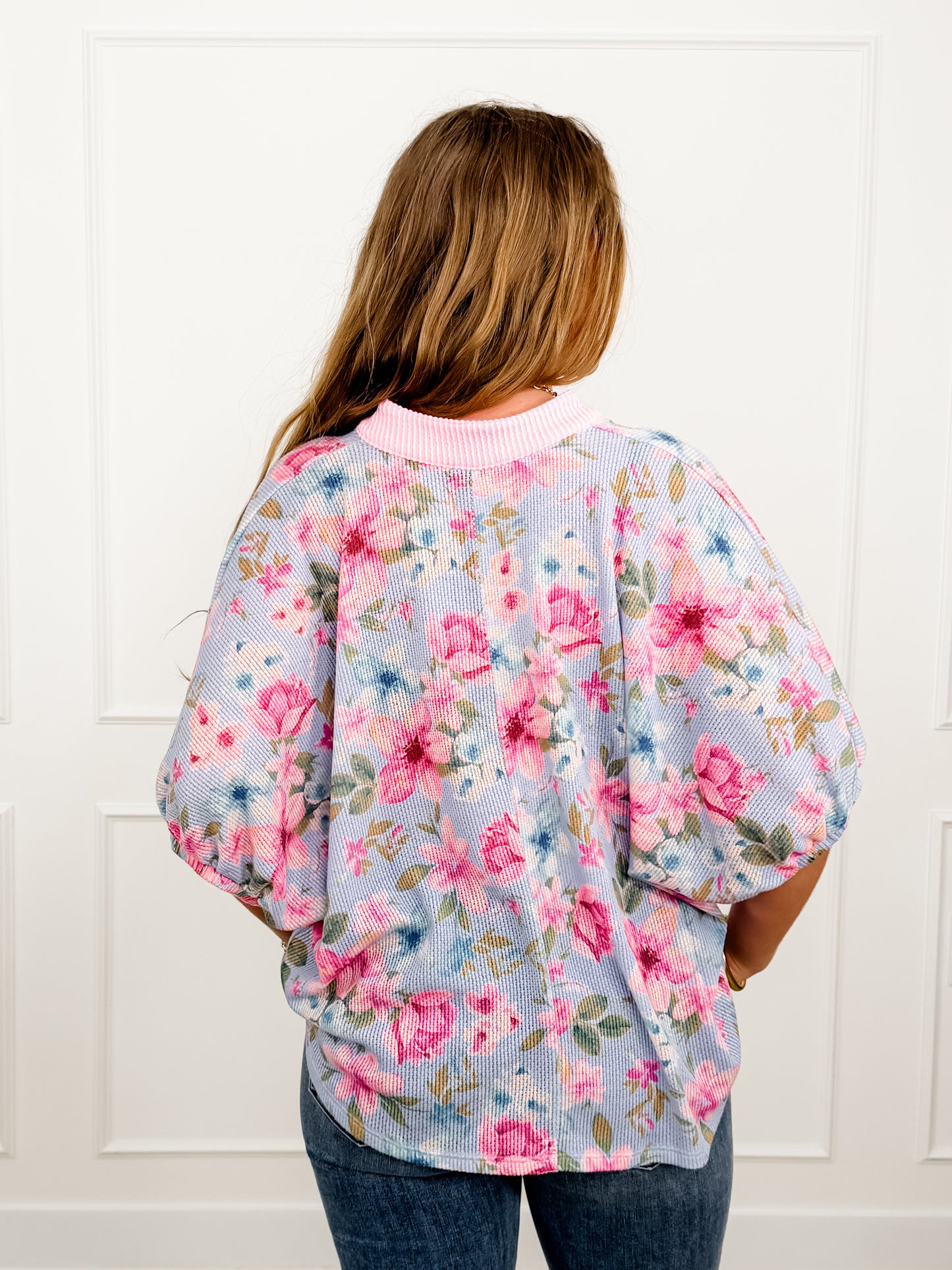 Plus/Reg Floral Print Short Sleeve V Neck Top