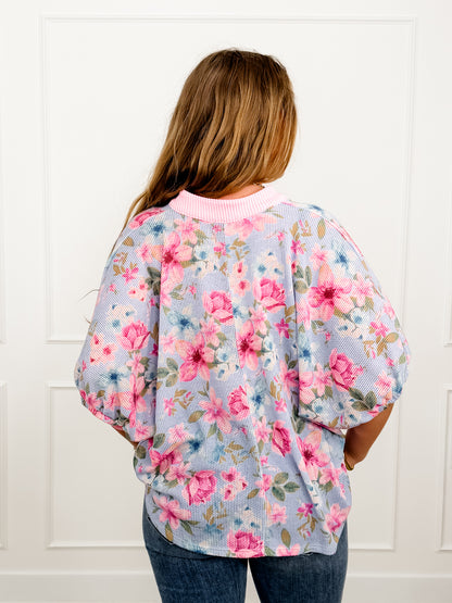 Plus/Reg Floral Print Short Sleeve V Neck Top
