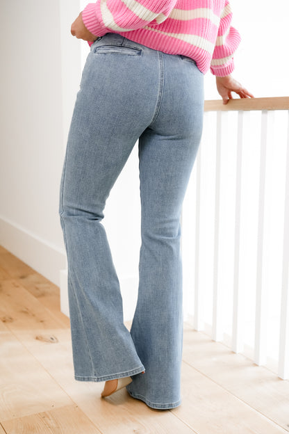 Judy Blue High Rise Medium Wash Flare Jeans with Front Patch Pockets