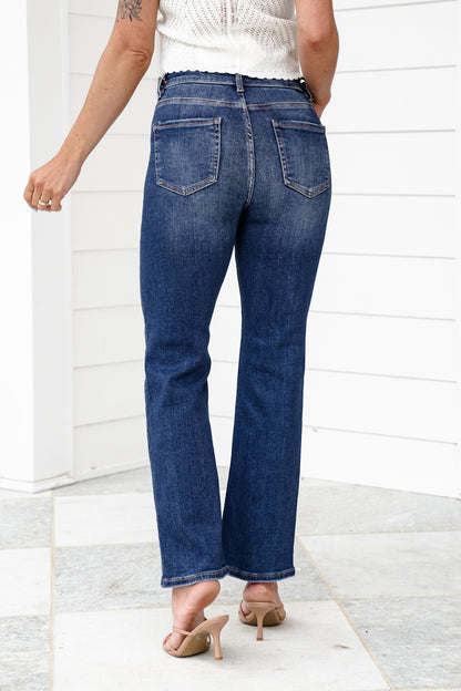 Risen The One and Only High Rise Dark Wash Tummy Control Ankle Straight Leg Jeans with Adjustable Waistband