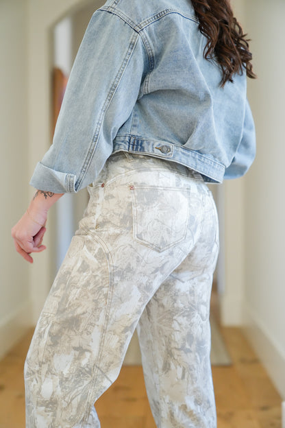 Saige High Rise Sand Tummy Control Barrel Camo Jeans