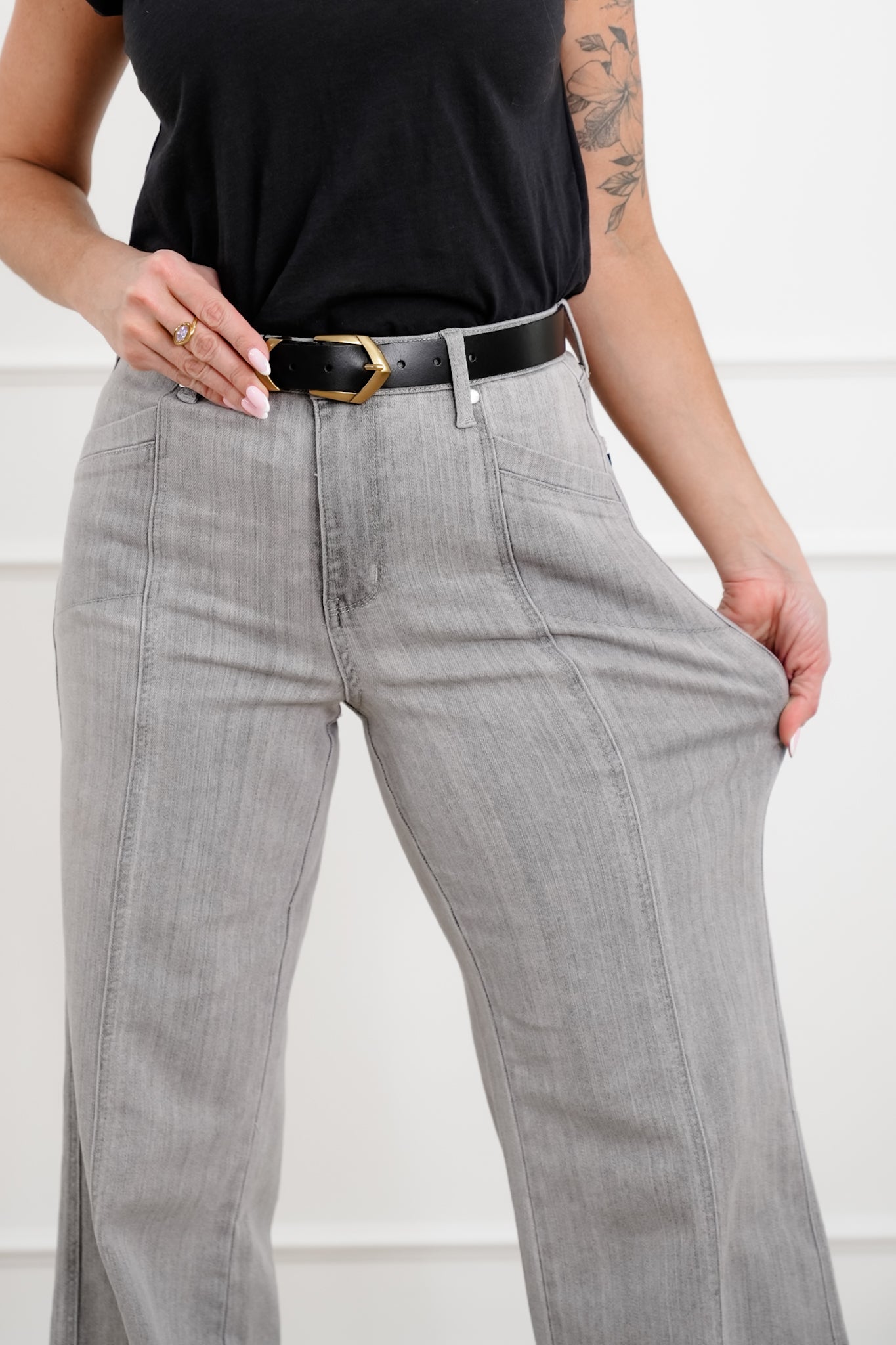 Judy Blue The Anastasia Multi Inseam High Rise Grey Retro Wide Leg Jeans