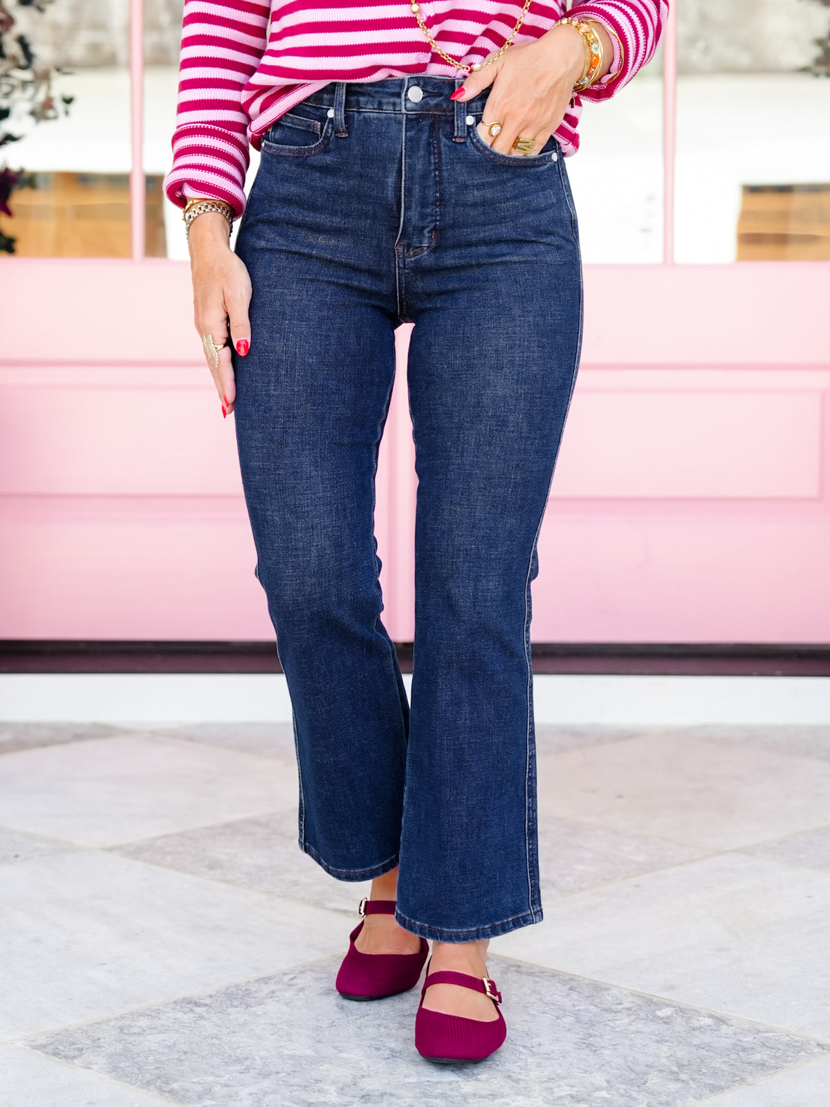 Judy Blue High Rise Dark Wash Tummy Control Amy Kick Flare Jeans