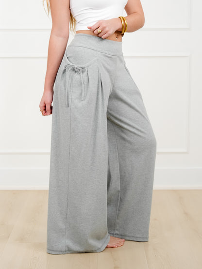 Ribbed Elastic Waist Wide Leg Knit Pants