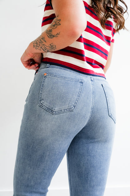 Judy Blue Mid Rise Medium Wash Bootcut Jeans with Front Patch Pockets