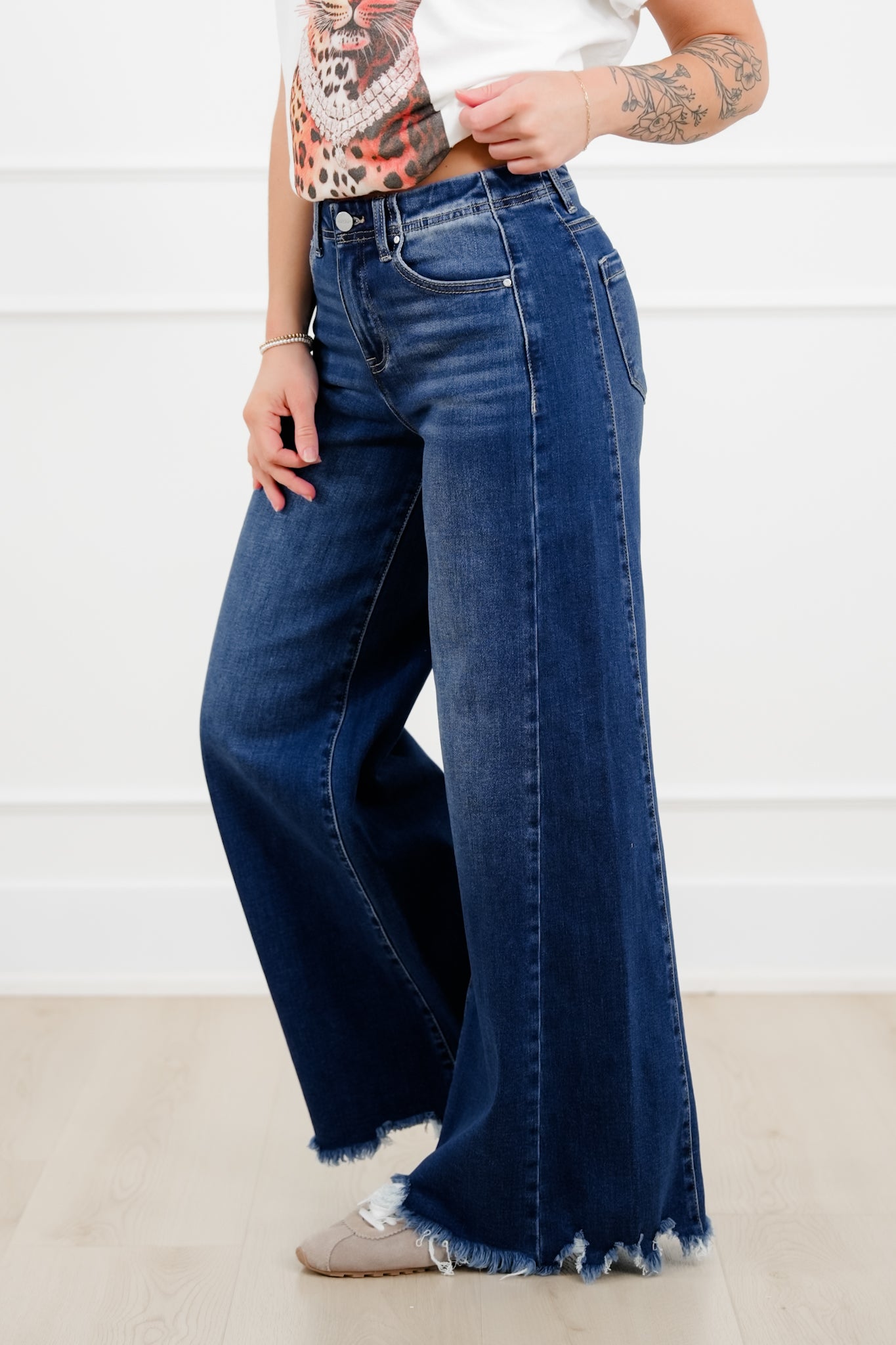 Restock! Risen High Rise Dark Wash Wide Leg Jeans