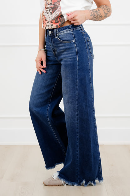 Restock! Risen High Rise Dark Wash Wide Leg Jeans