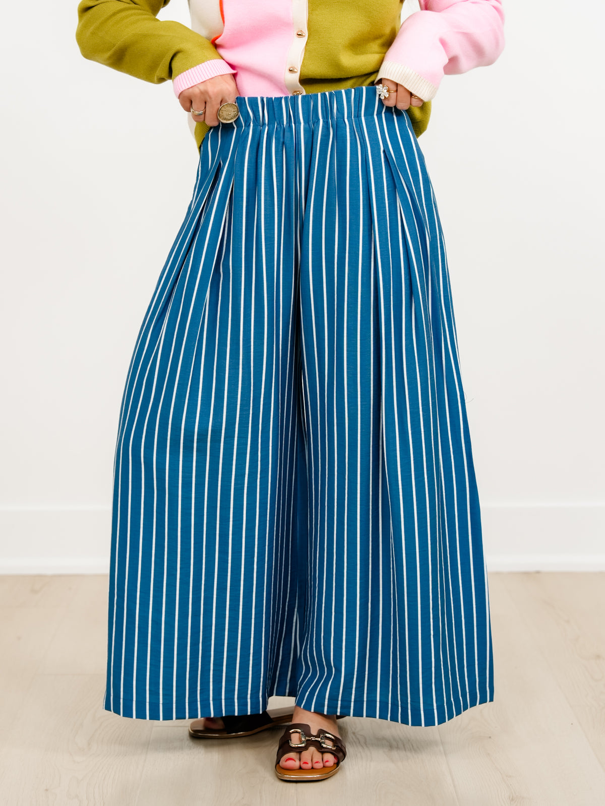 Plus/Reg stripe Elastic Waist Wide Leg Palazzo Pants