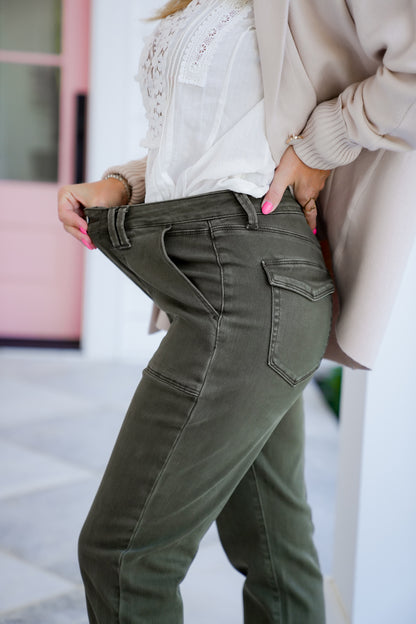Judy Blue High Rise Green Cuffed Jeans