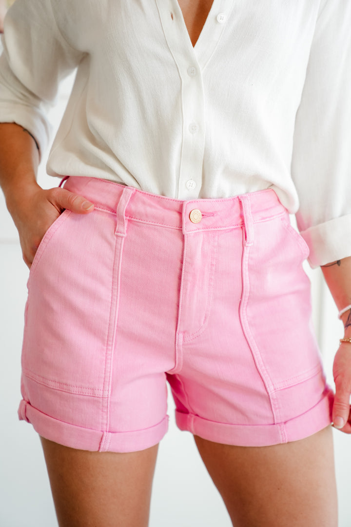 Judy Blue Pink Aurora Weekend Double Cuff Shorts