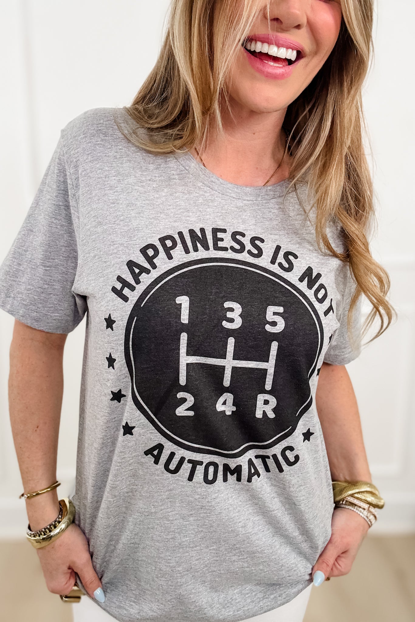 Plus/Reg Short Sleeve "Happiness Is Automatic" Graphic Tee