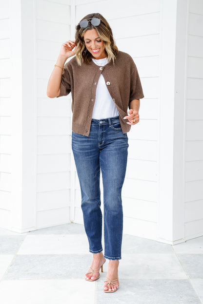 Judy Blue My Favorite Boyfriend Mid-Rise Dark Wash Non Distressed Cuffed Boyfriend Jeans