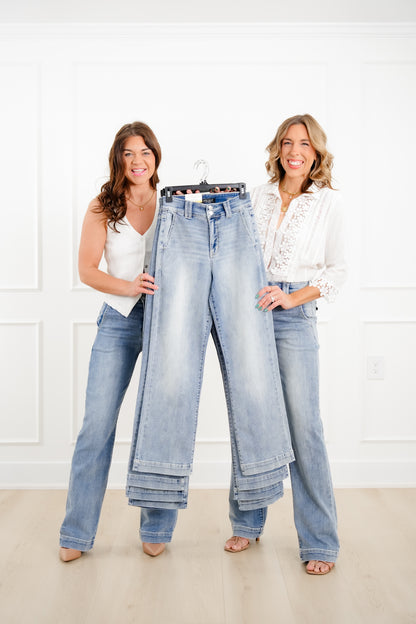 Judy Blue High Rise Light Wash Multiple Inseam Wide Leg Trouser Jeans