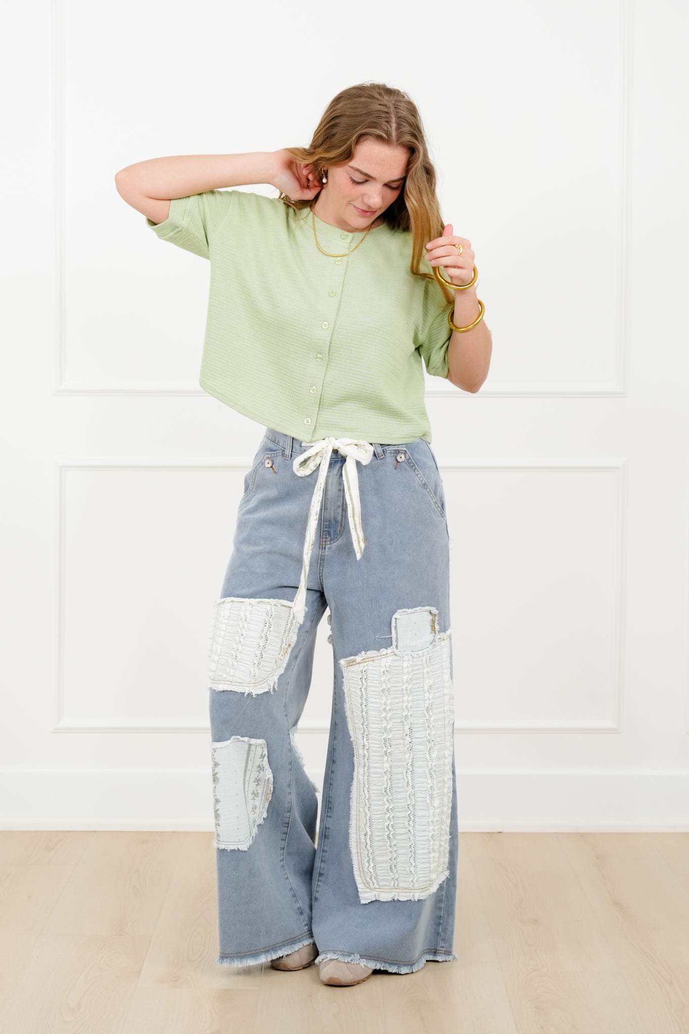POL Vintage Patchwork Wide Leg Pants