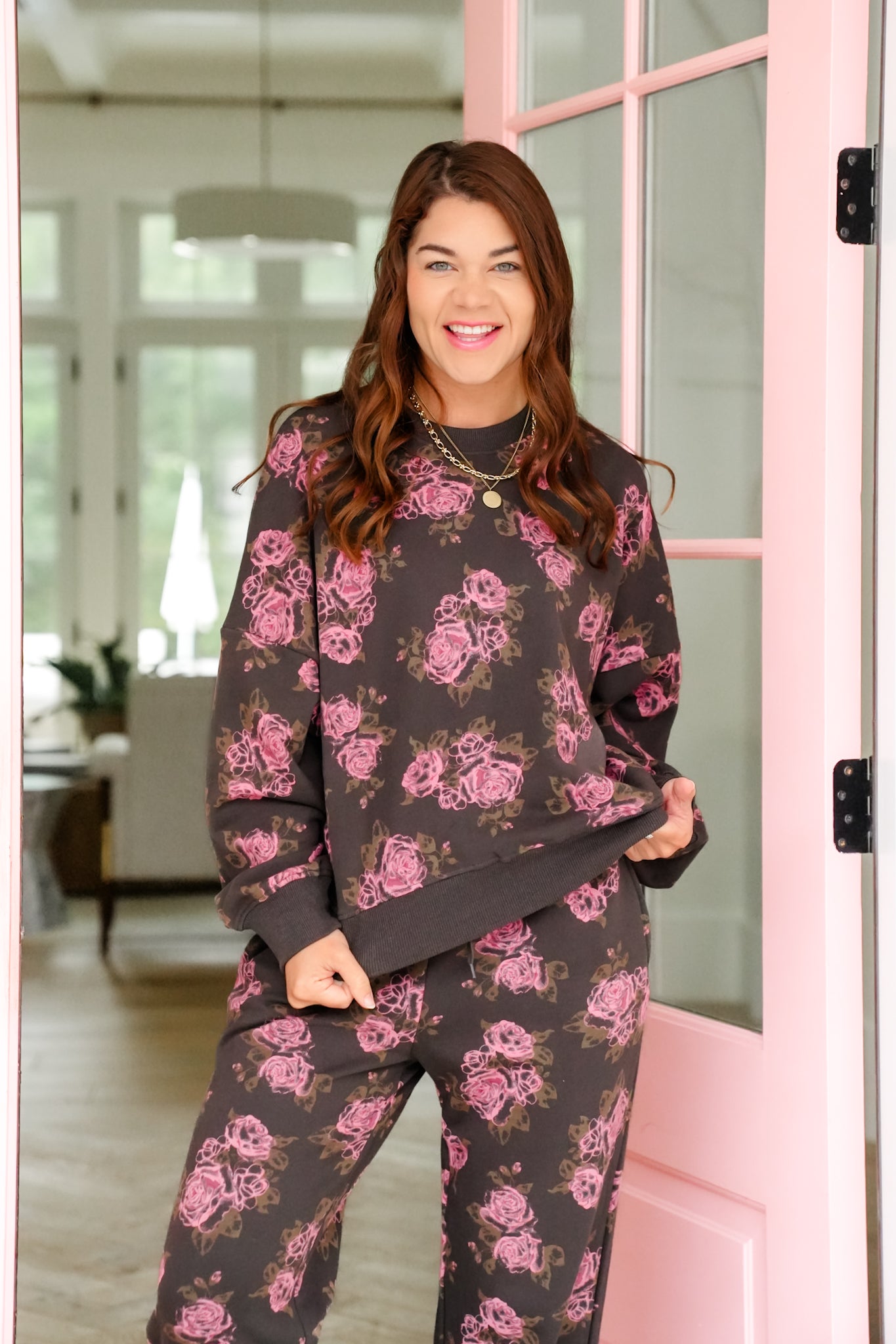 Floral Print Long Sleeve Crew Neck Sweatshirt