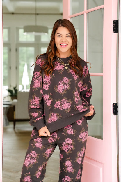 Floral Print Long Sleeve Crew Neck Sweatshirt