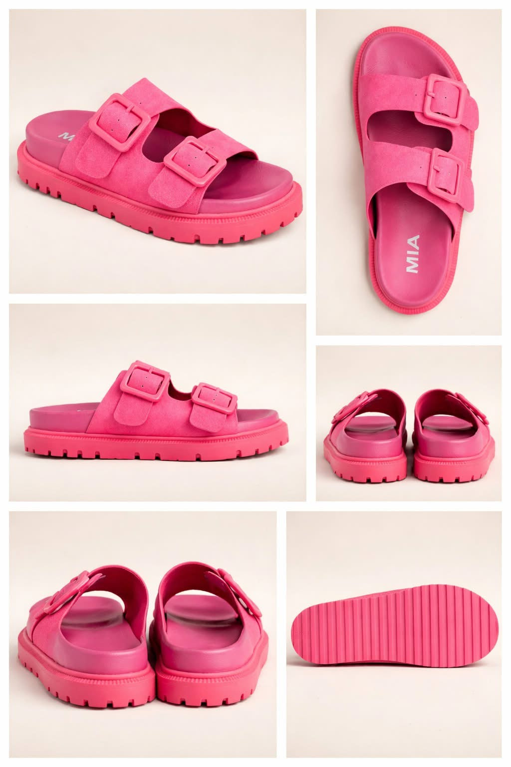 MIA Vegan Leather Platform Double Buckle Slide Sandal