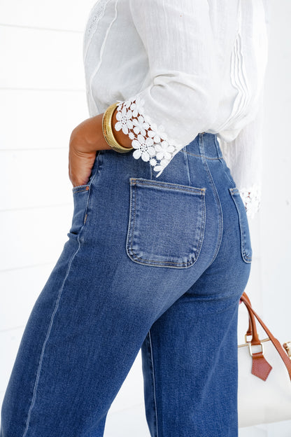 Restock! Risen You Make My Dreams Double Button Wide Leg Trouser Hem Non-Distressed Jean
