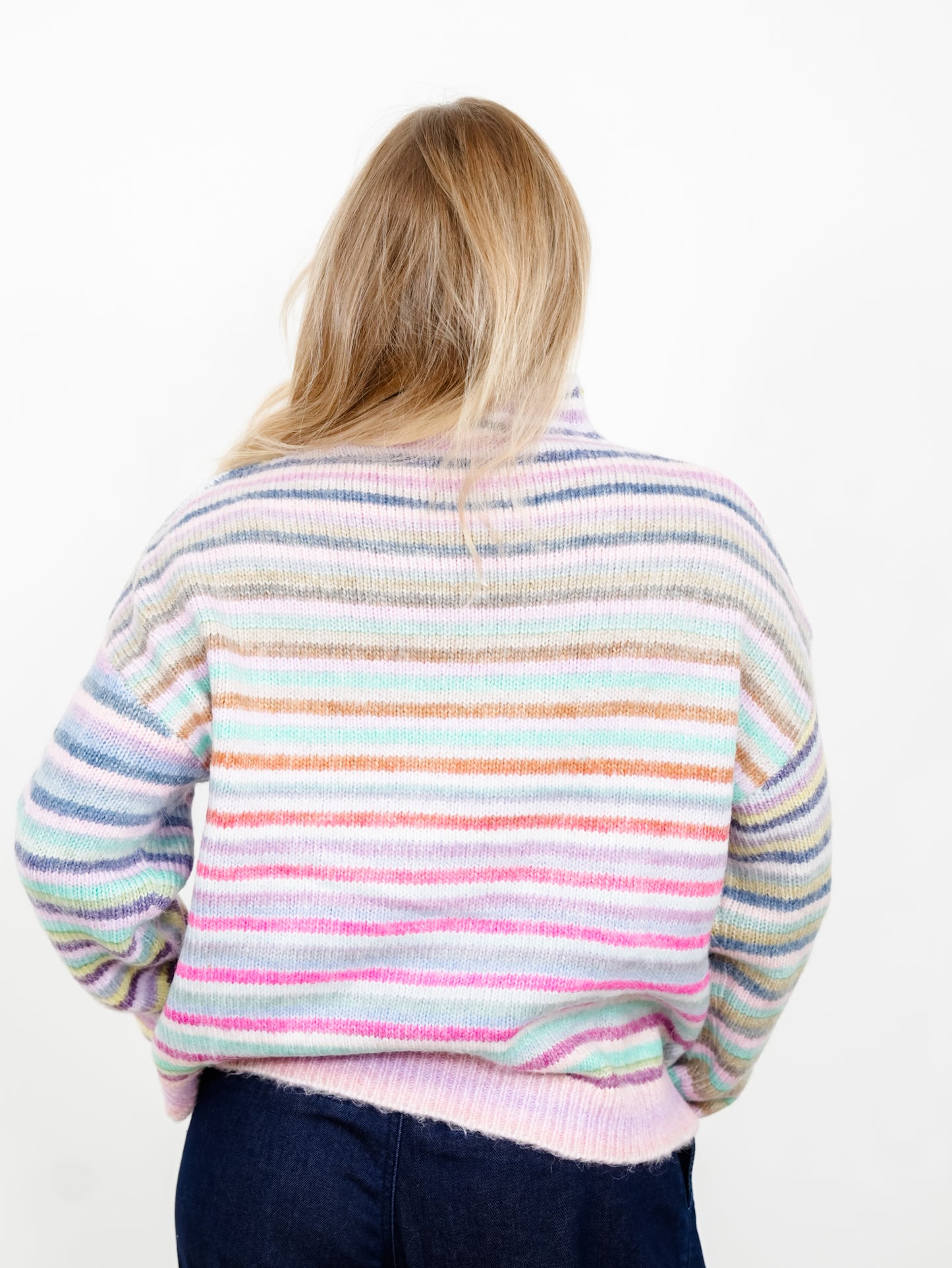 Multi Color Stripe Long Sleeve Mock Neck Sweater - Freckled Poppy
