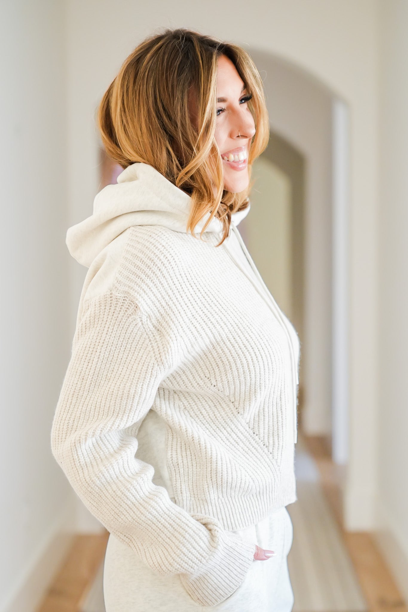 Knit Long Sleeve Pullover Hooded Sweater