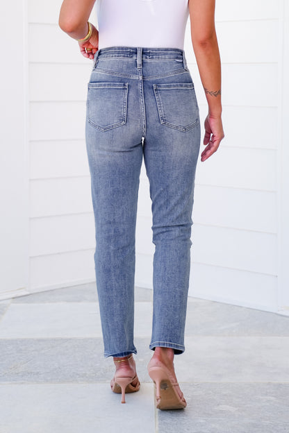 RFM High Rise Medium Wash Slim Straight Leg Jeans