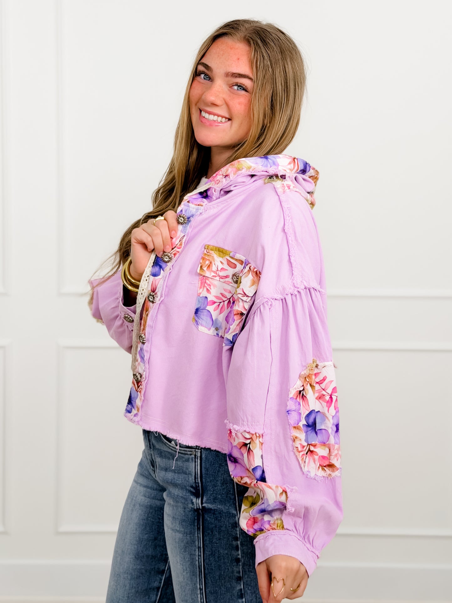 POL Floral Print Long Sleeve Button Up Shacket
