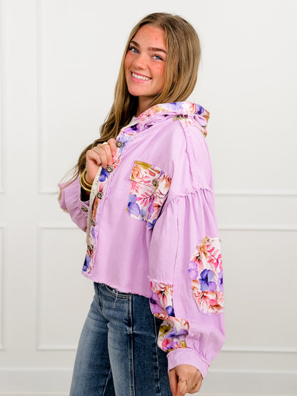POL Floral Print Long Sleeve Button Up Shacket
