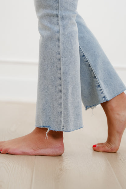 Judy Blue Mid Rise Light Wash Kick flare with Raw Hem