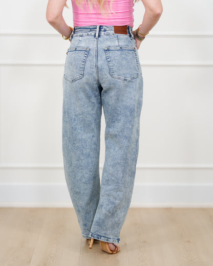 Judy Blue High Rise Light Wash Double Waist Band Marlow Arc Leg