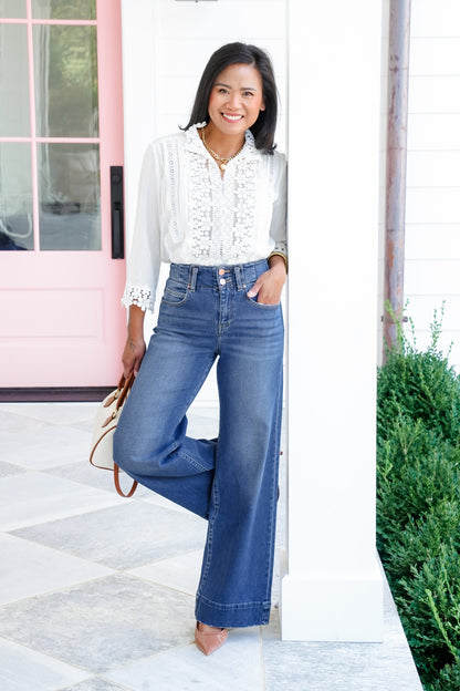 Restock! Risen You Make My Dreams Double Button Wide Leg Trouser Hem Non-Distressed Jean