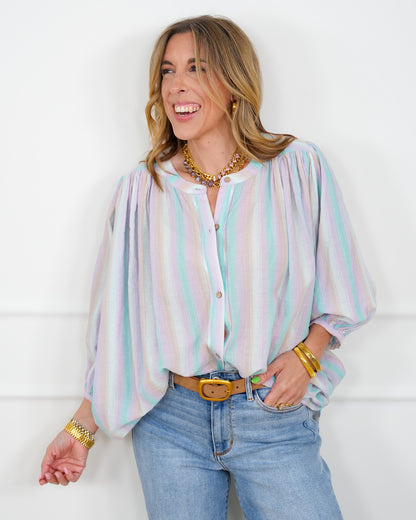 Striped Long Sleeve Button Up Blouse