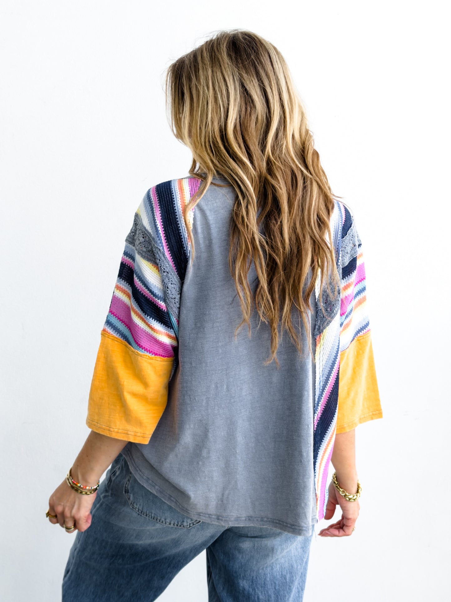 Plus/Reg Washed 3/4 Sleeve with Stripes